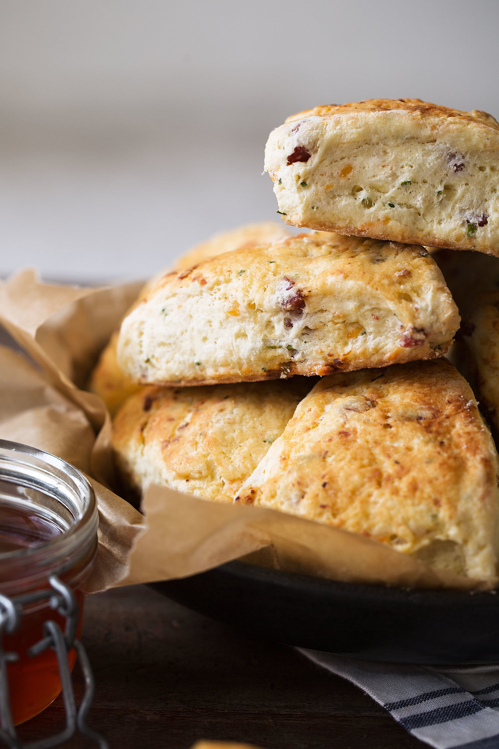 Four Cheese & Sausage Savory Scones with Hot Sauce Honey Glaze