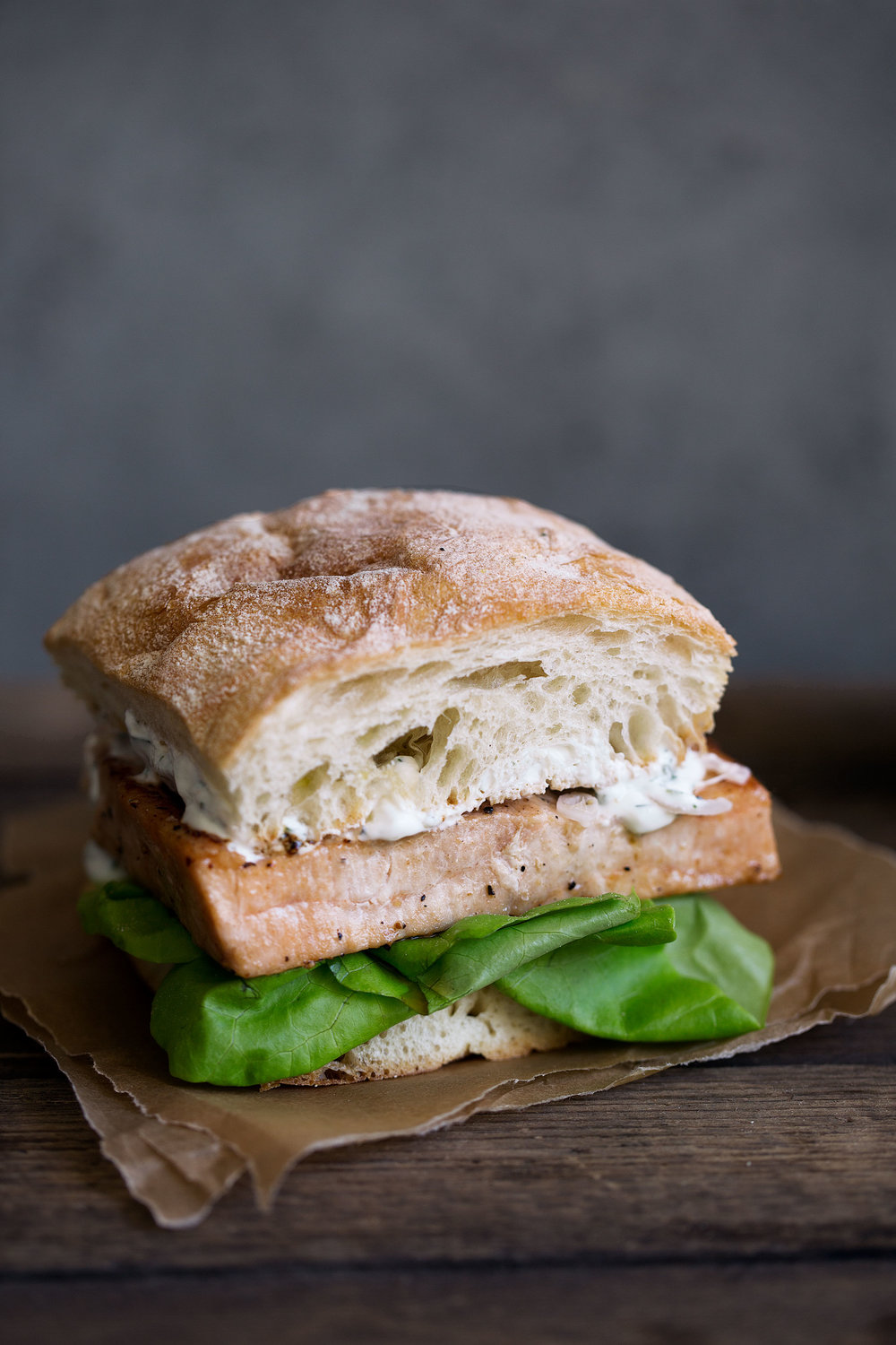 Seared Fish Sandwich with Tarragon Yogurt Sauce and pickled shallots recipe