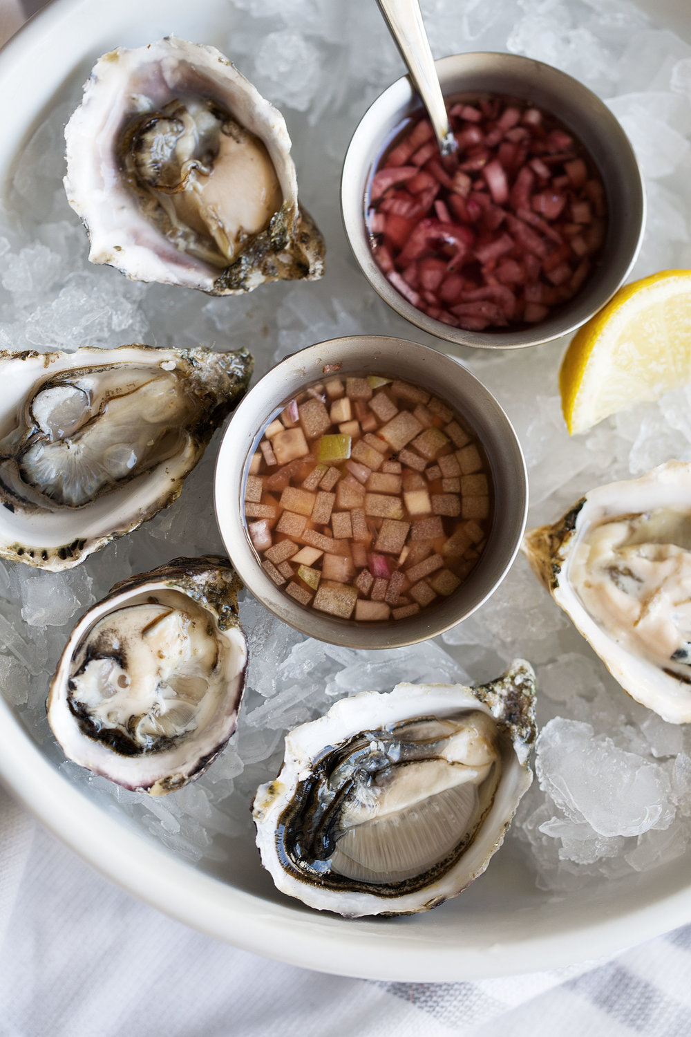 apple cucumber mignonette with shucked oysters 