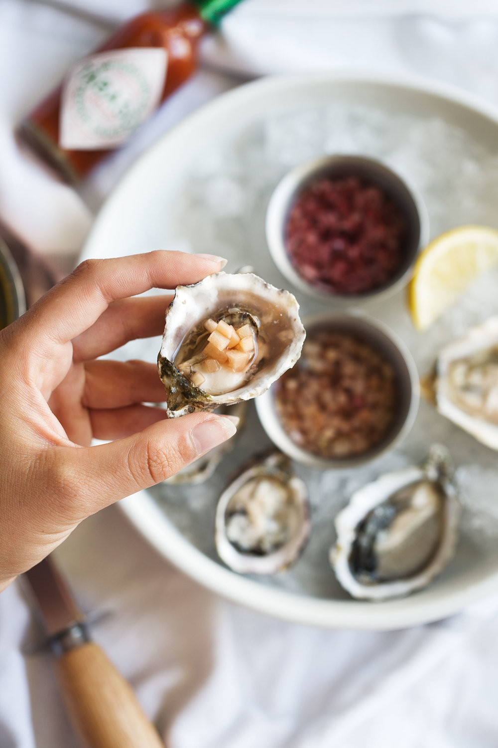 apple cucumber mignonette over oyster