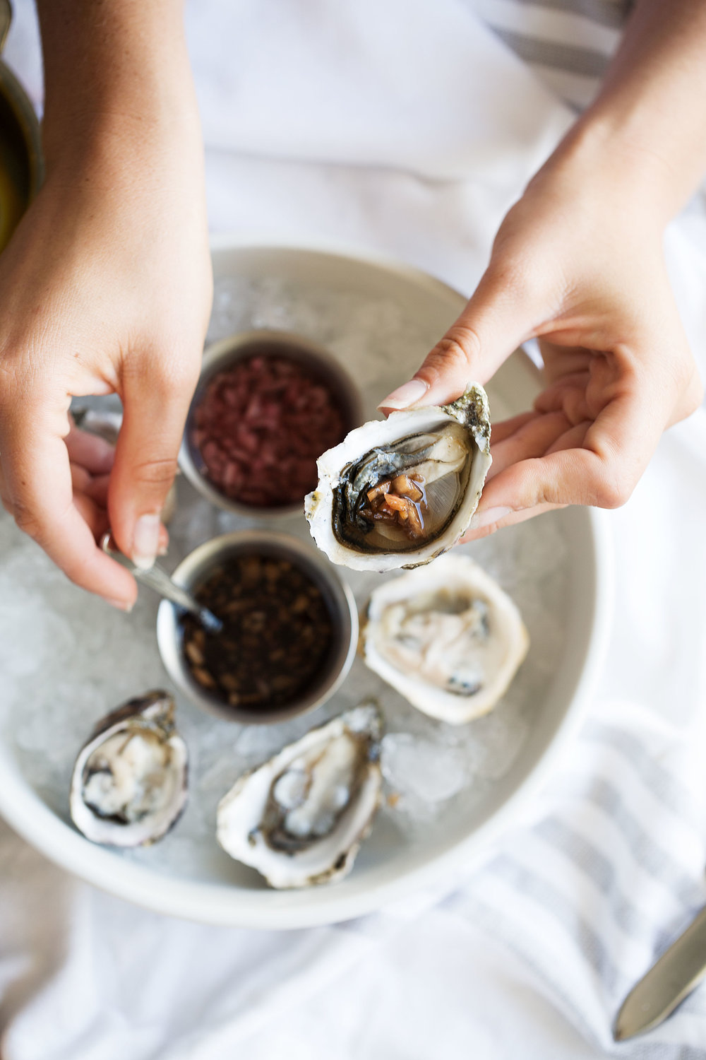 earl grey mignonette on shucked oyster