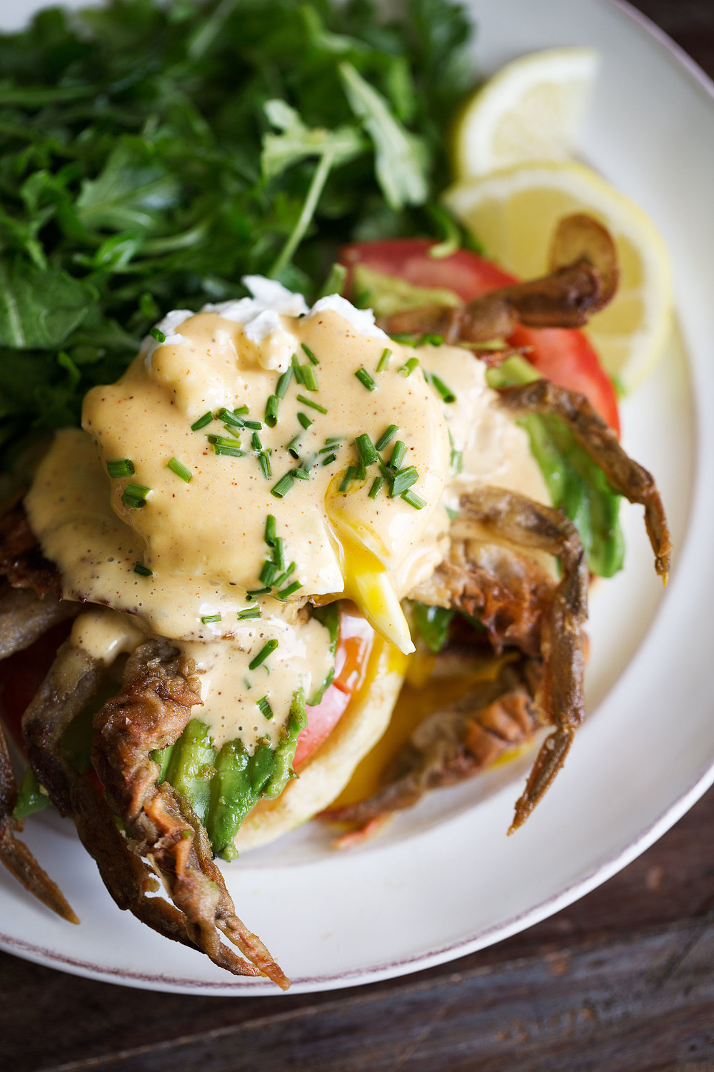 soft-shell crab eggs benedict with cajun hollandaise