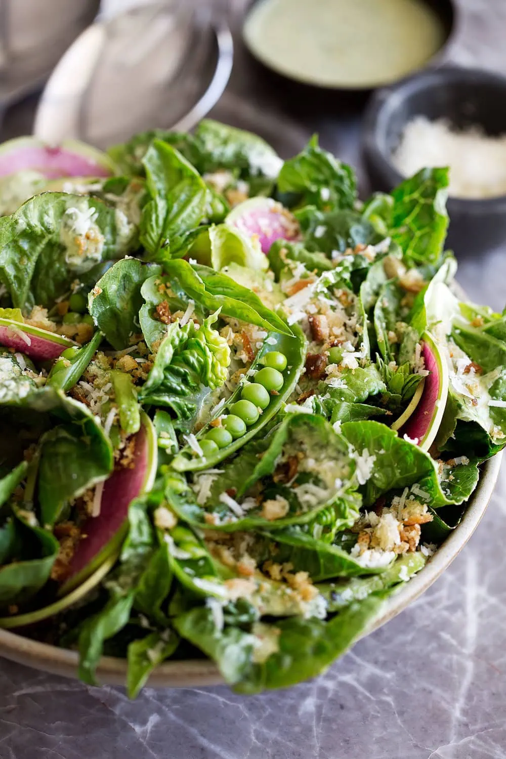 Little Gem Salad with Green Goddess Dressing and Buttered Breadcrumbs
