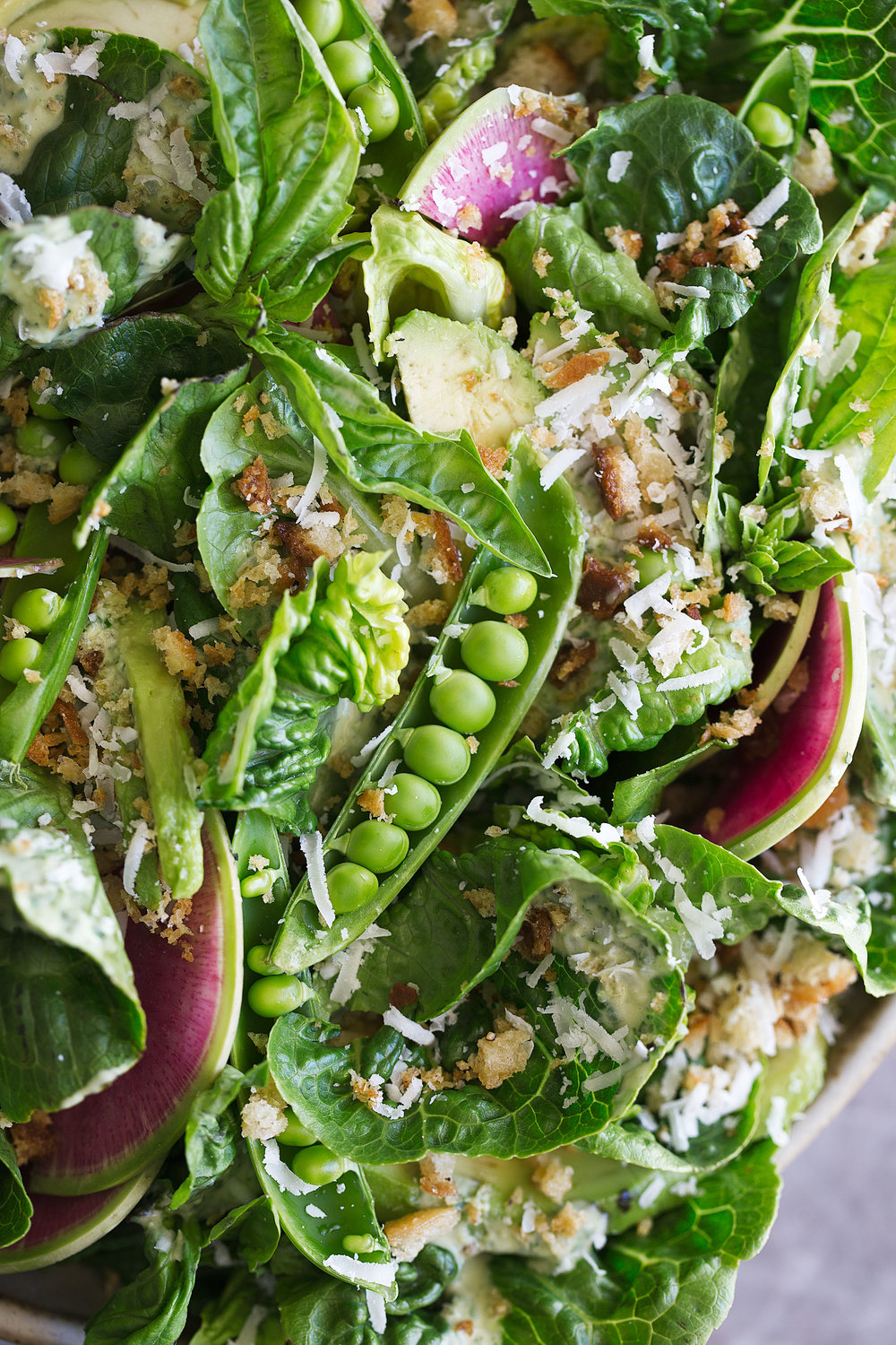 closeup lettuce with green goddess dressing