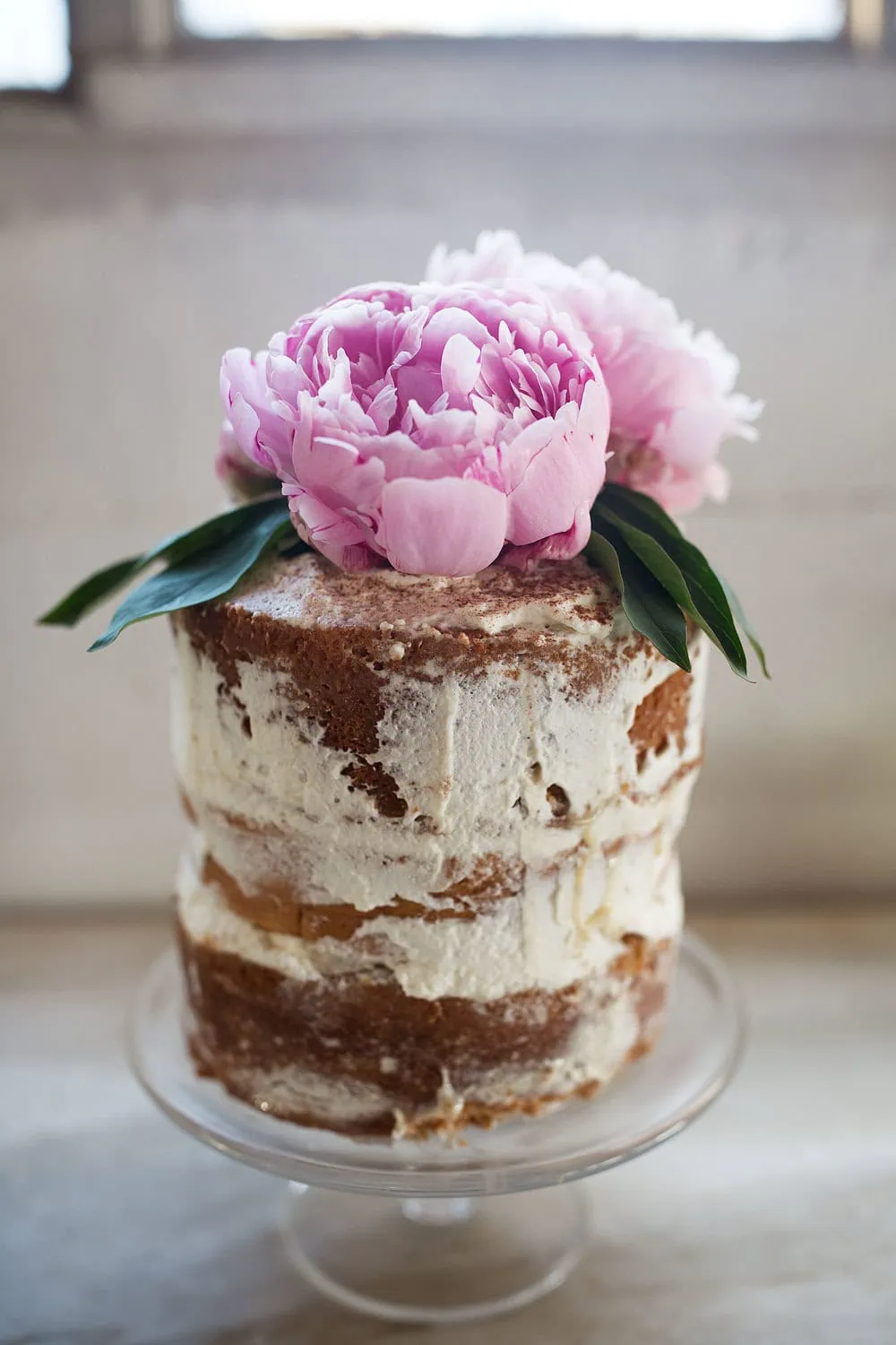 tres leches cake naked cake decor with peonies