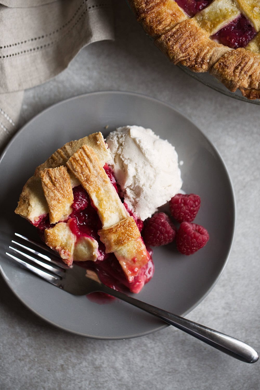 Raspberry Pie with Shortbread Crust closeup slice