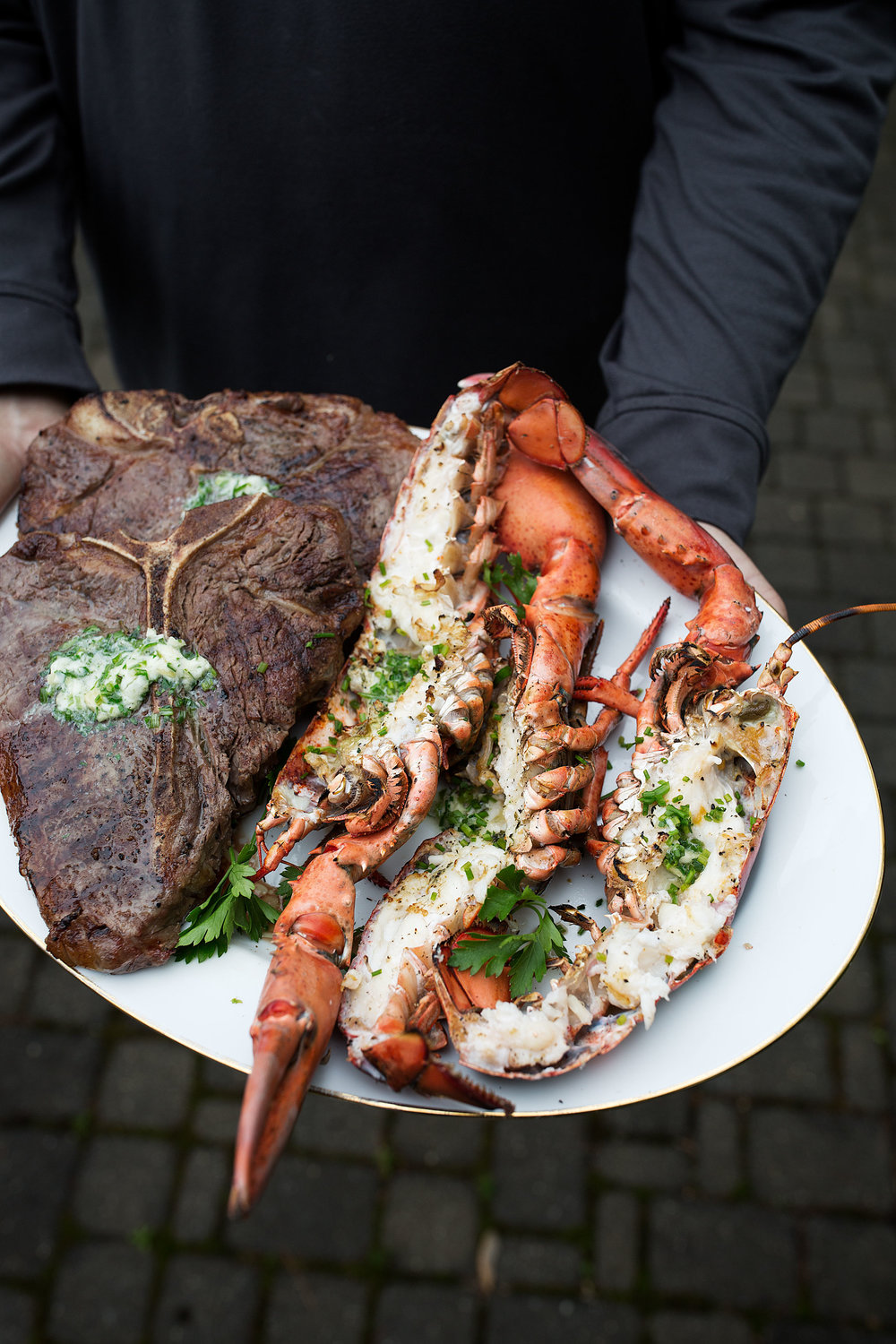 surf and turf with garlic herb butter