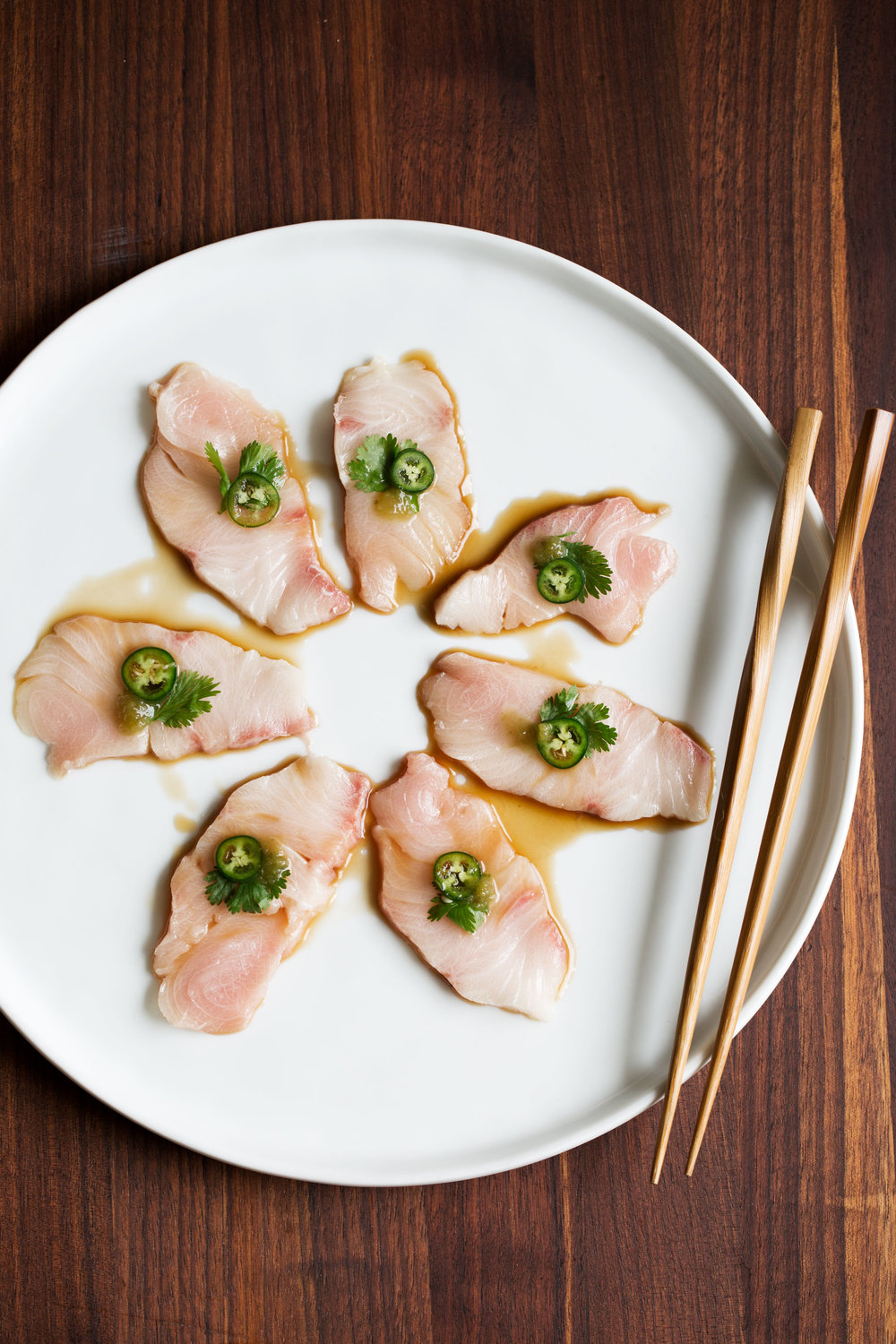 yellowtail sashimi with serrano and ponzu