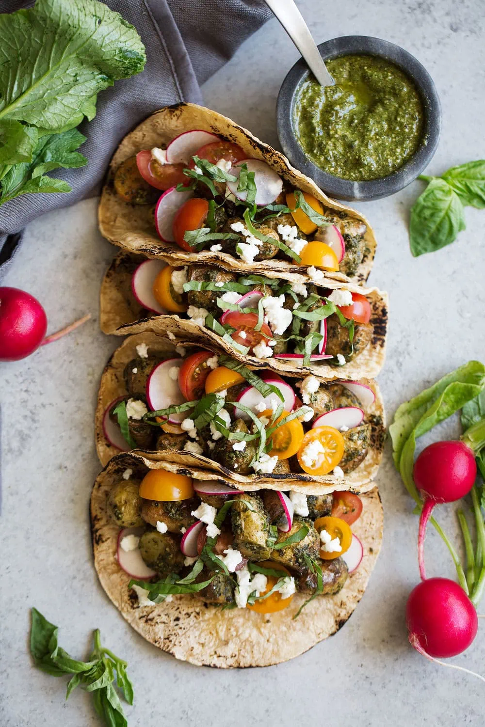 blue moose of boulder pesto potato tacos with goat cheese