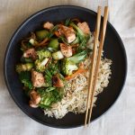 Quick Salmon Stir Fry over brown rice.
