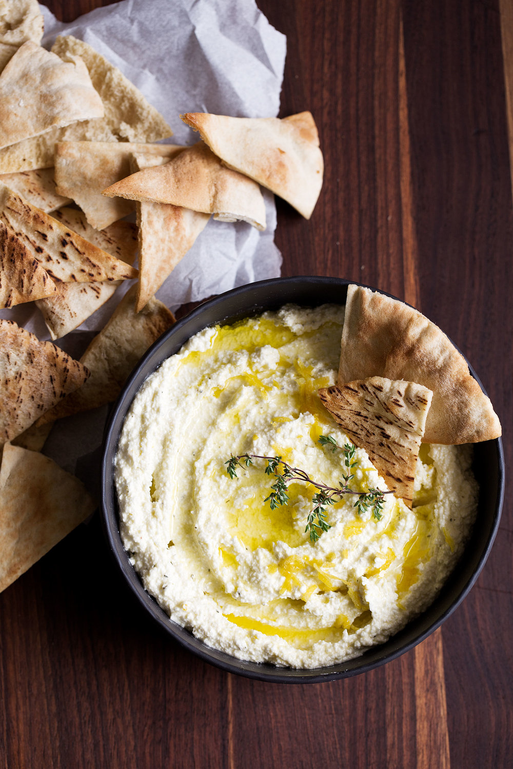 whipped feta dip with pita chips