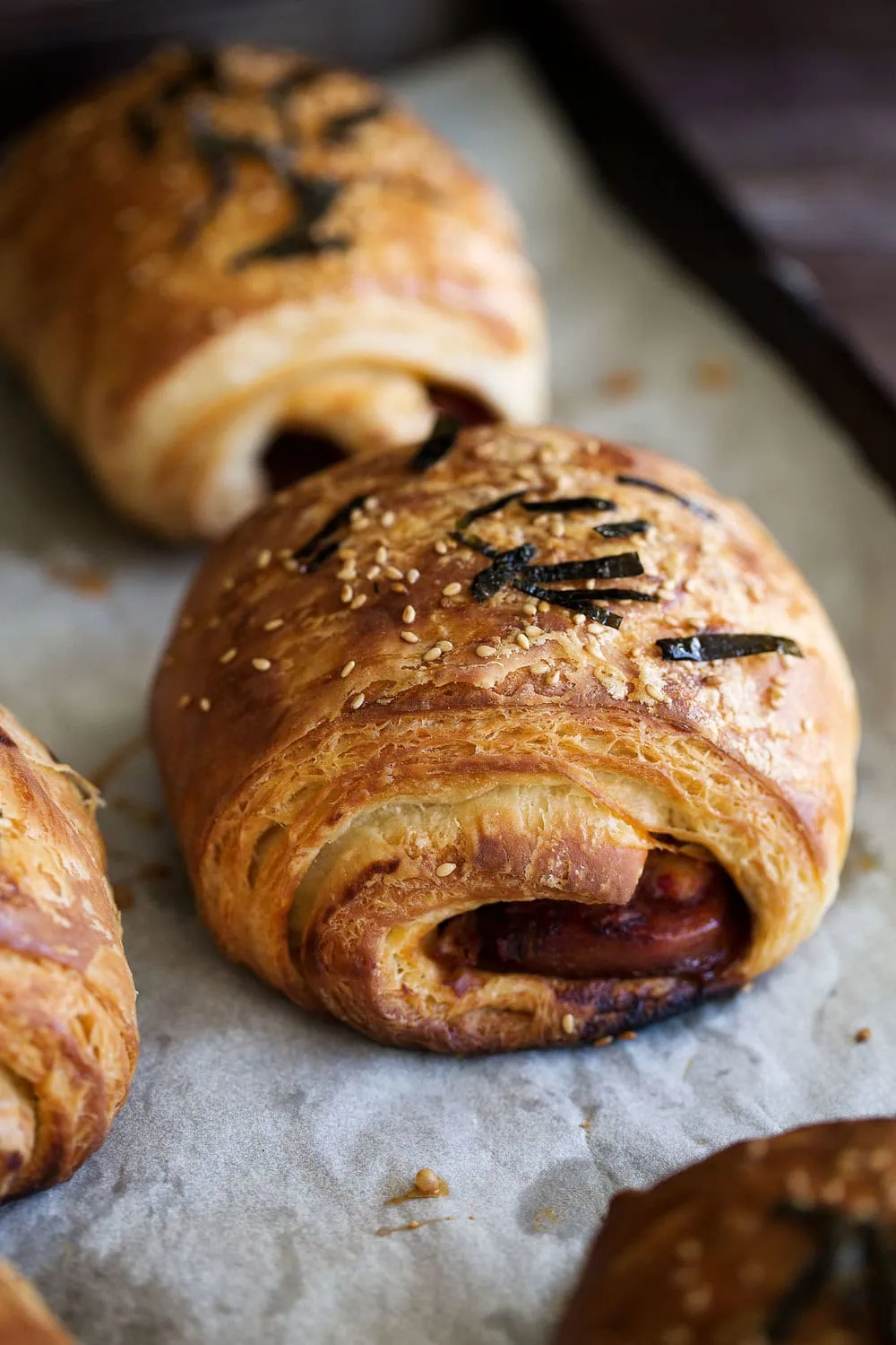 closeup spam and kimchi croissant