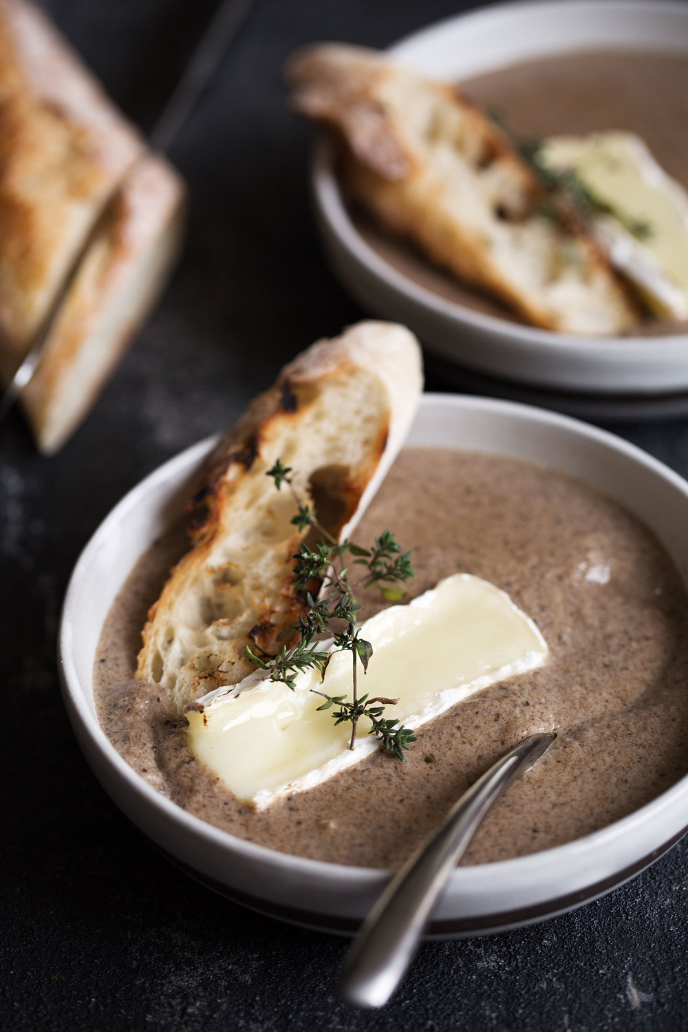 creamy wild mushroom soup with brie and toast