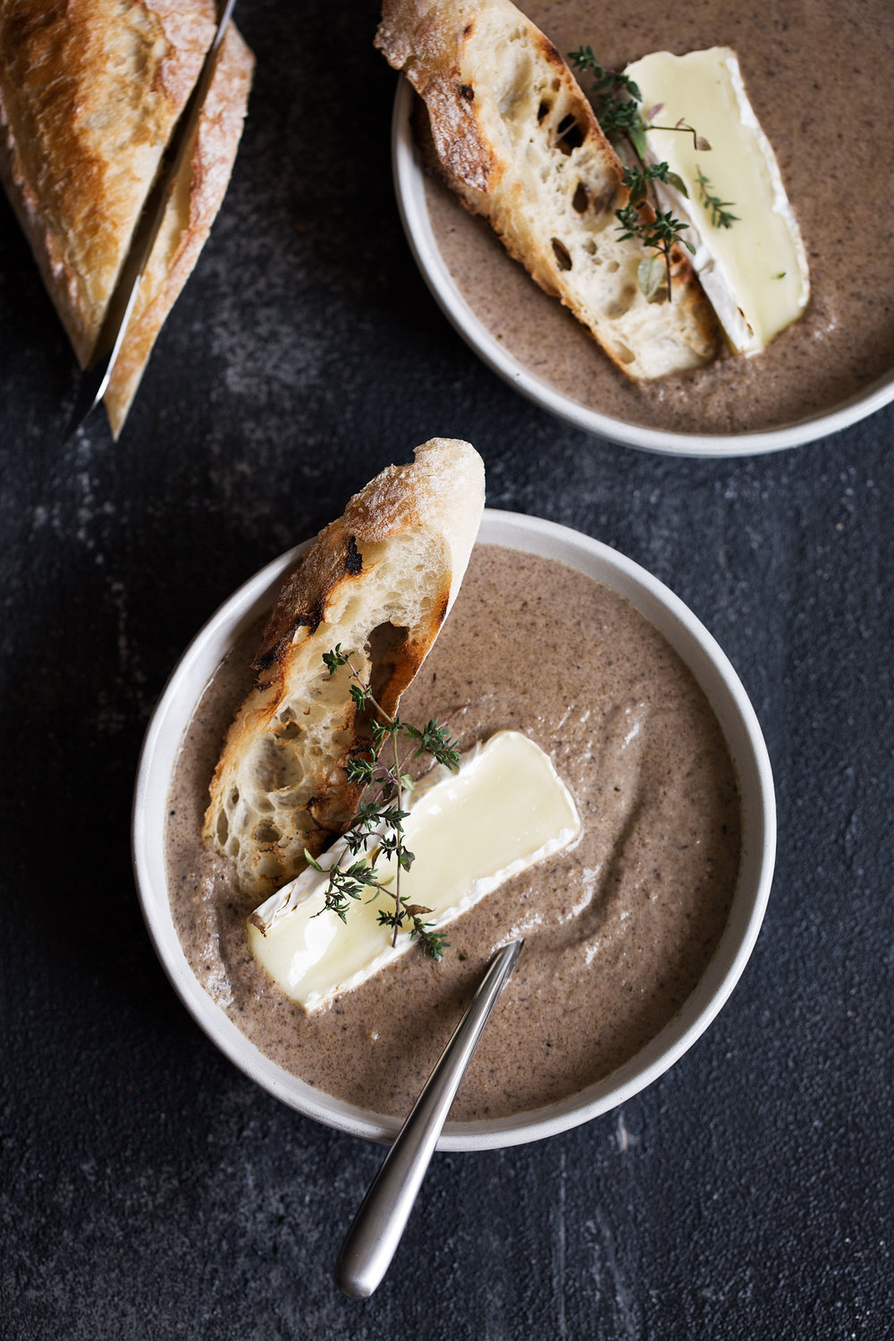 creamy wild mushroom soup with brie cheese and thyme