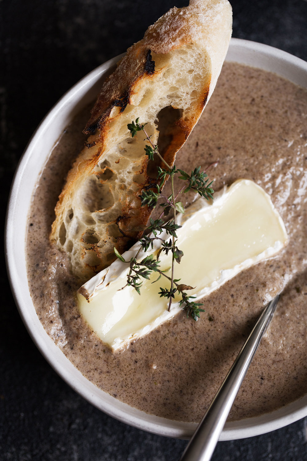 closeup mixed mushroom soup