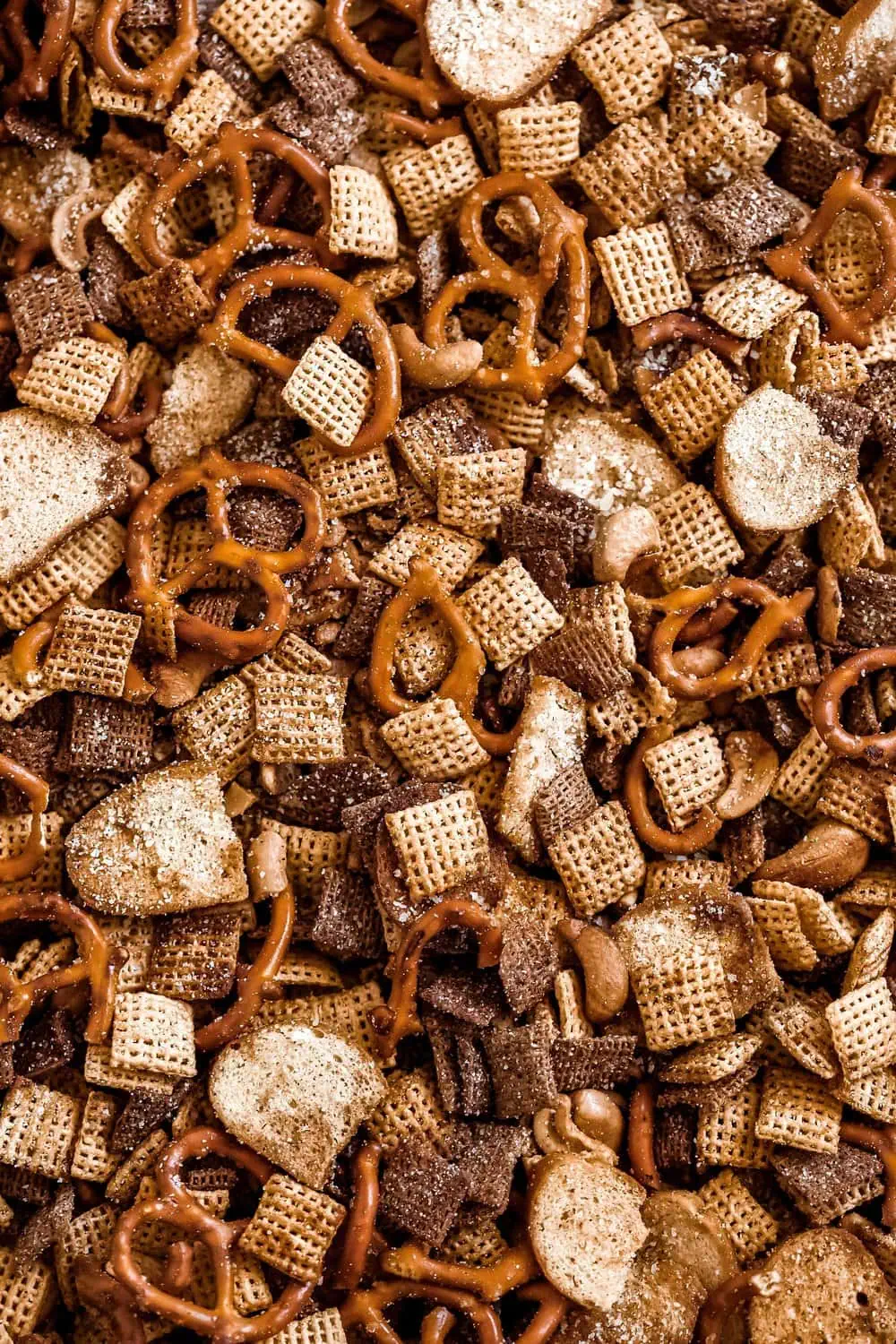 Parmesan Ranch Party Mix with pretzels bagel chips and chex