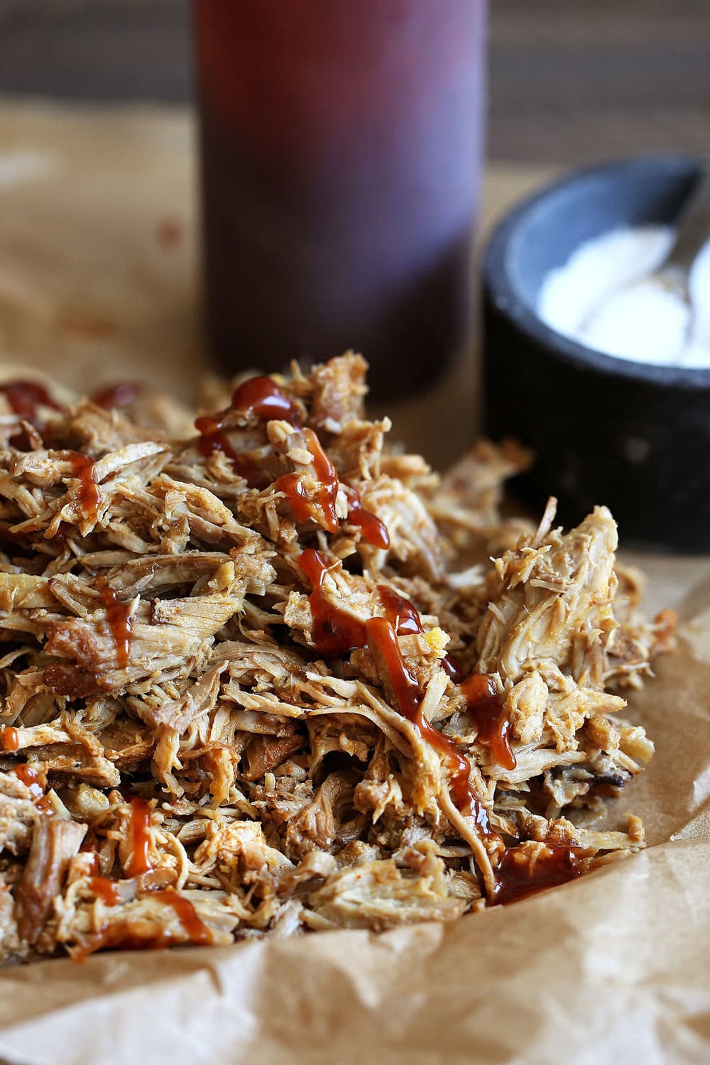 Oven Braised Pulled Pork (Slow Cooker ) & Homemade BBQ Sauce