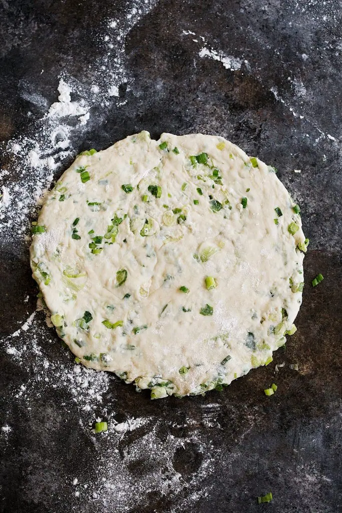 dough rolled out ready to cook in skillet step 8