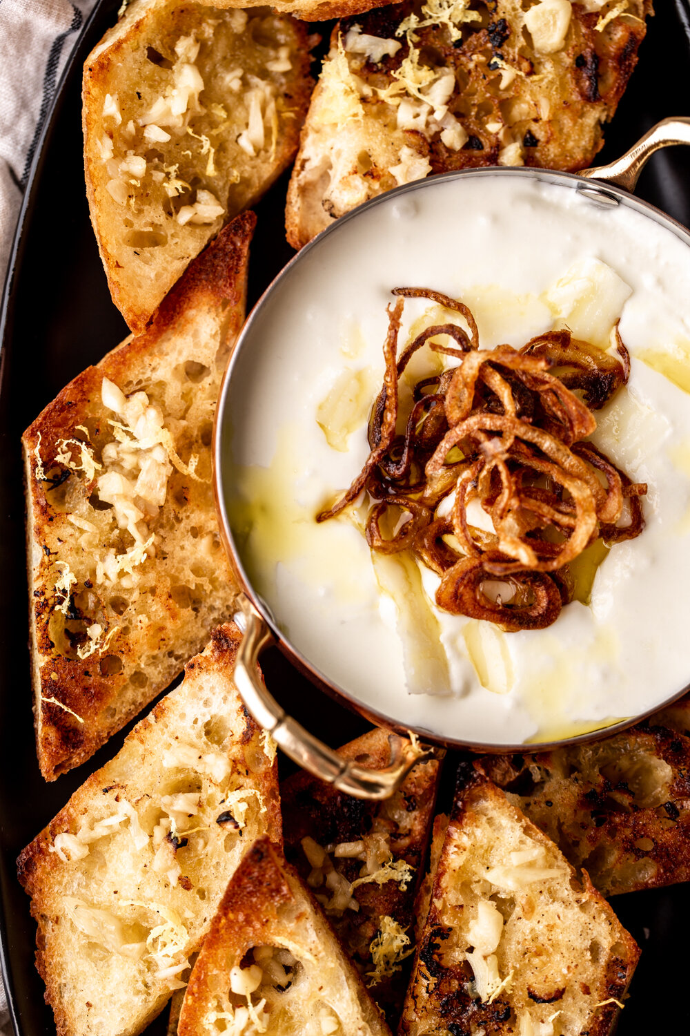 whipped pecorino dip with lemony garlic bread