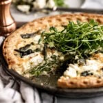 spring vegetable quiche with pea shoots.