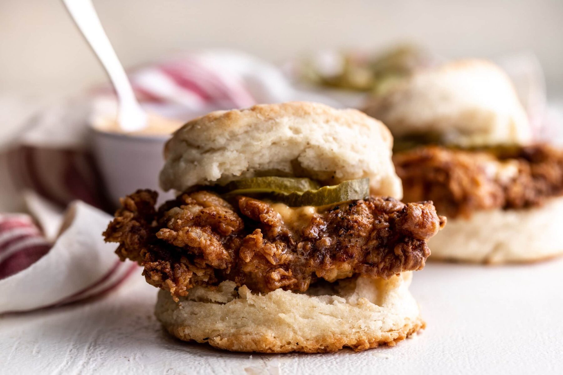 Fried Chicken Biscuits With Hot Honey Butter.