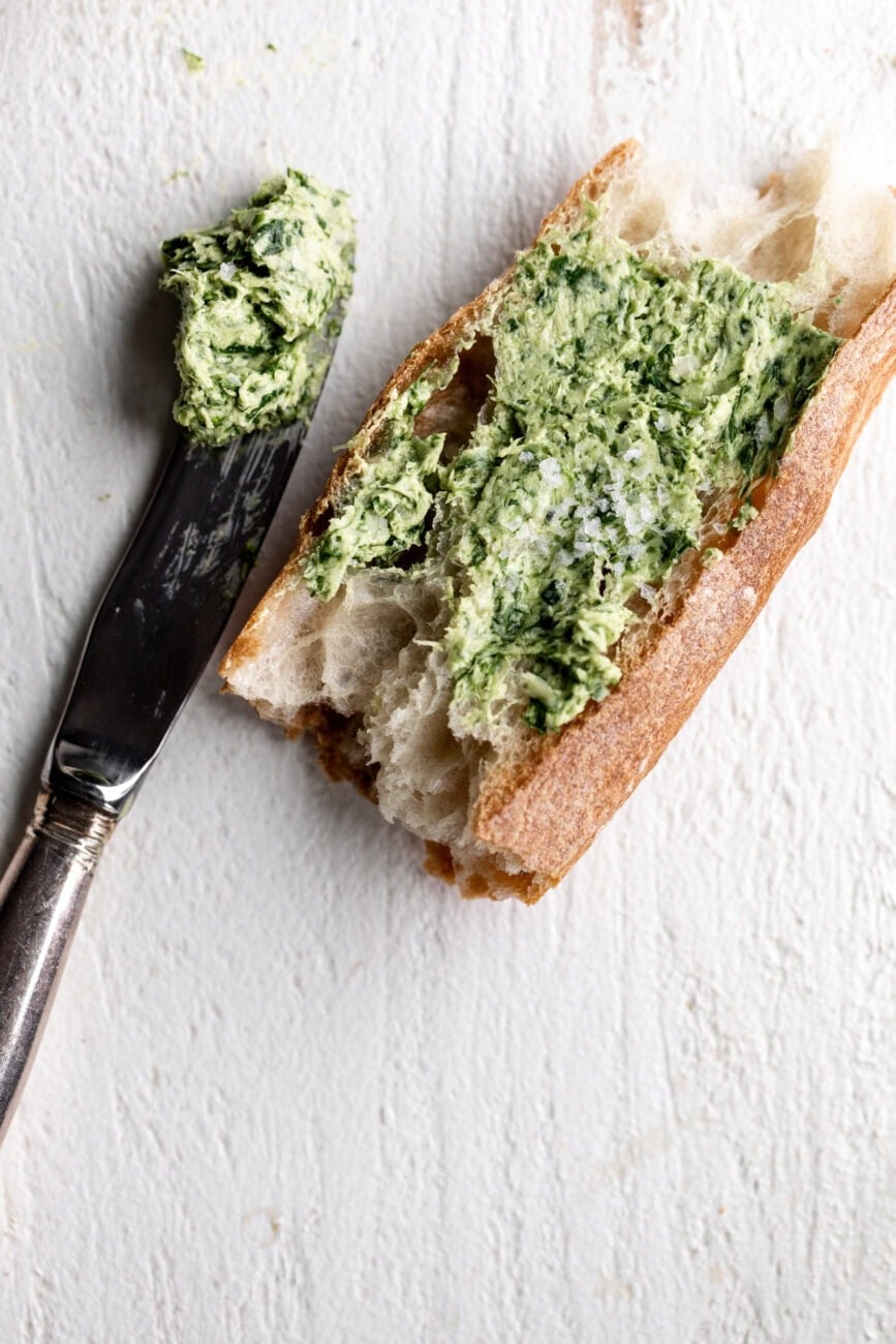 ramp compound butter spread on baguette.