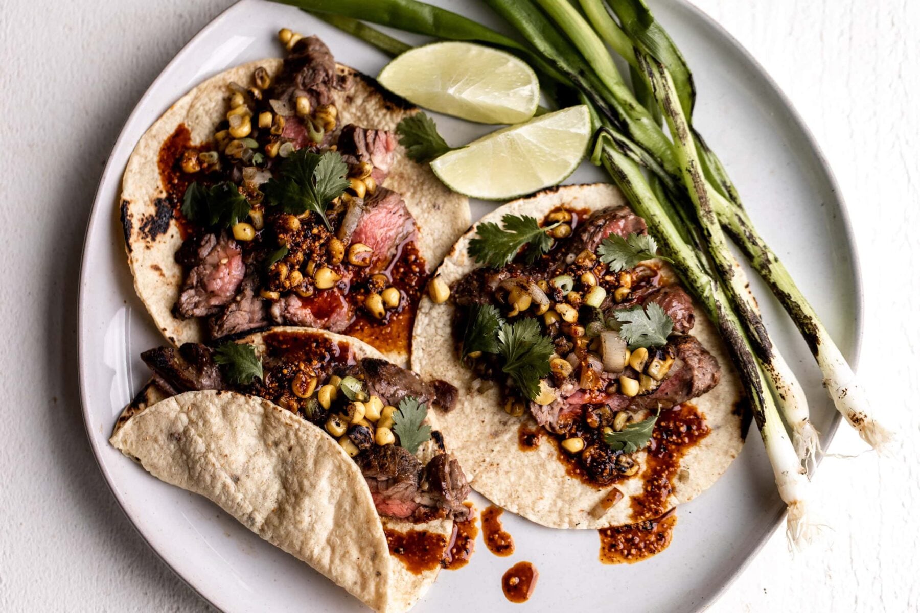 Seared Steak Tacos with Salsa Macha.