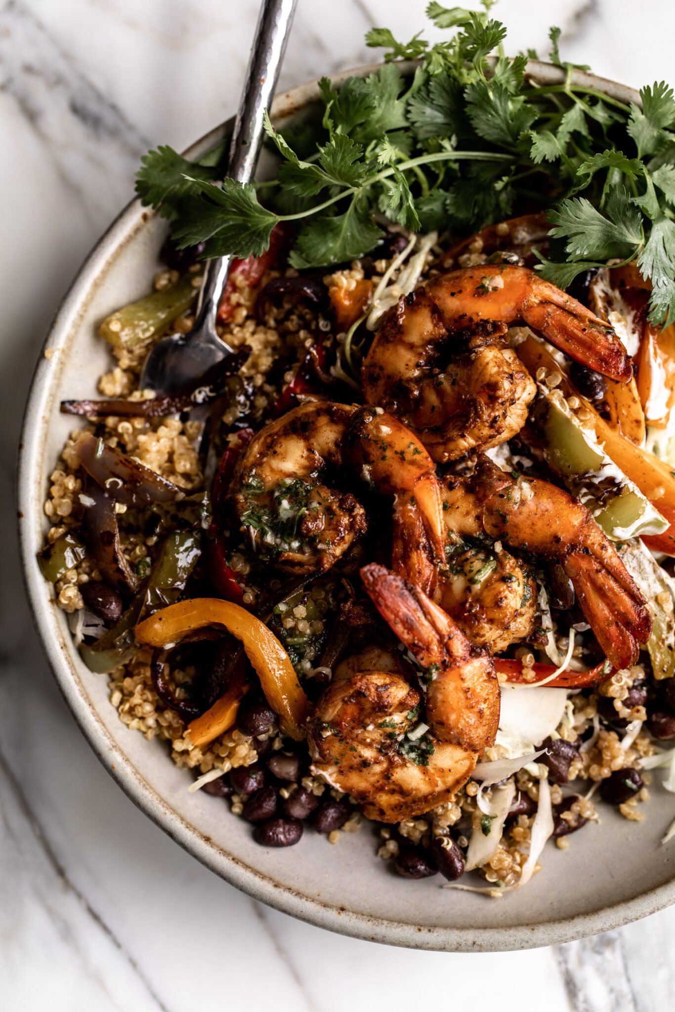 Shrimp Fajita Bowl with Quinoa Cooking with Cocktail Rings