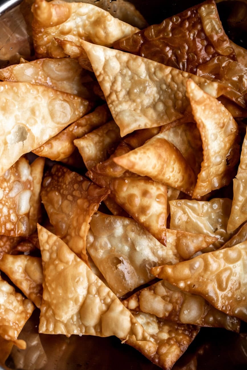 fried drained wonton chips.