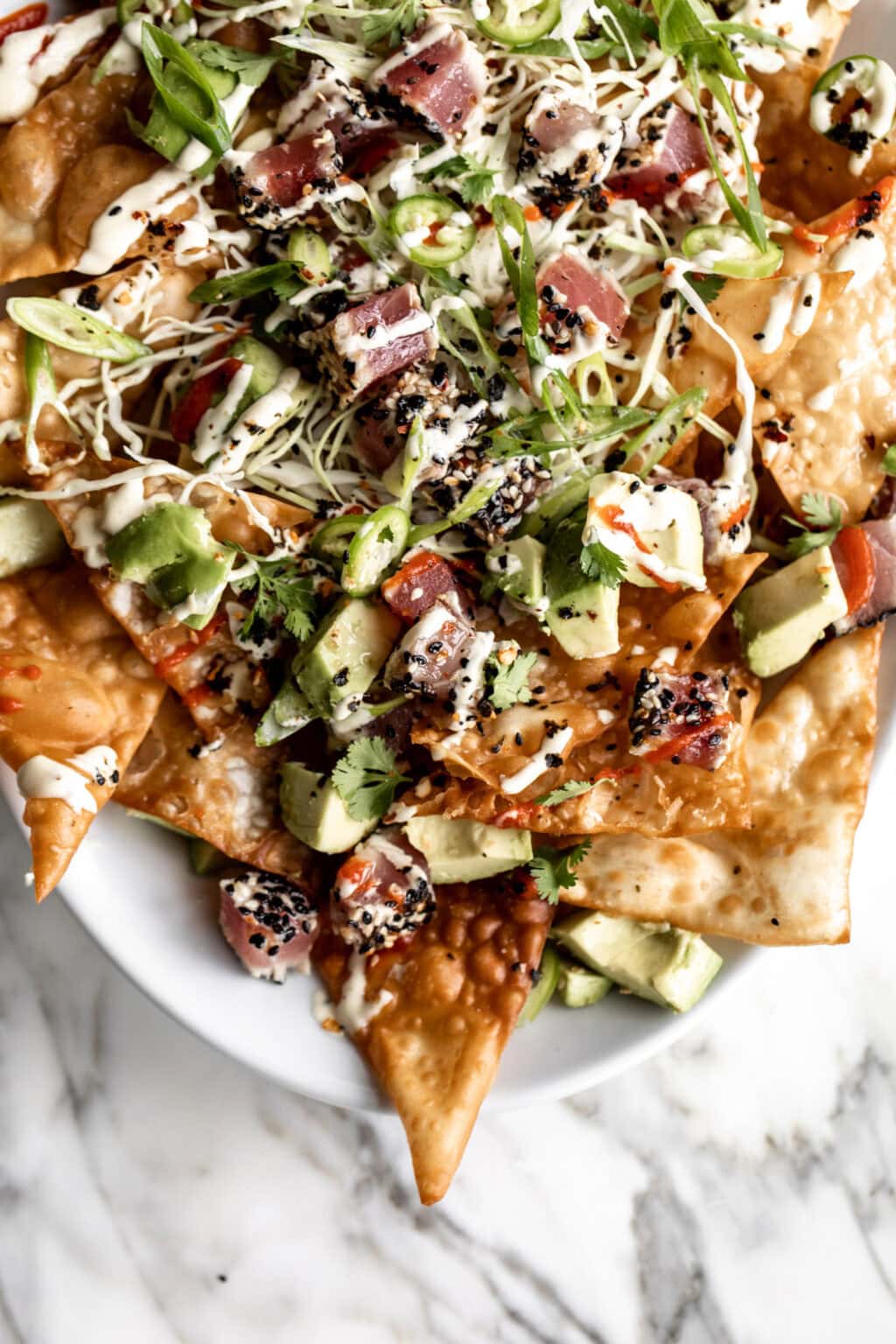 Ahi Tuna Wonton Nachos with Wasabi Mayo Cooking with Cocktail Rings