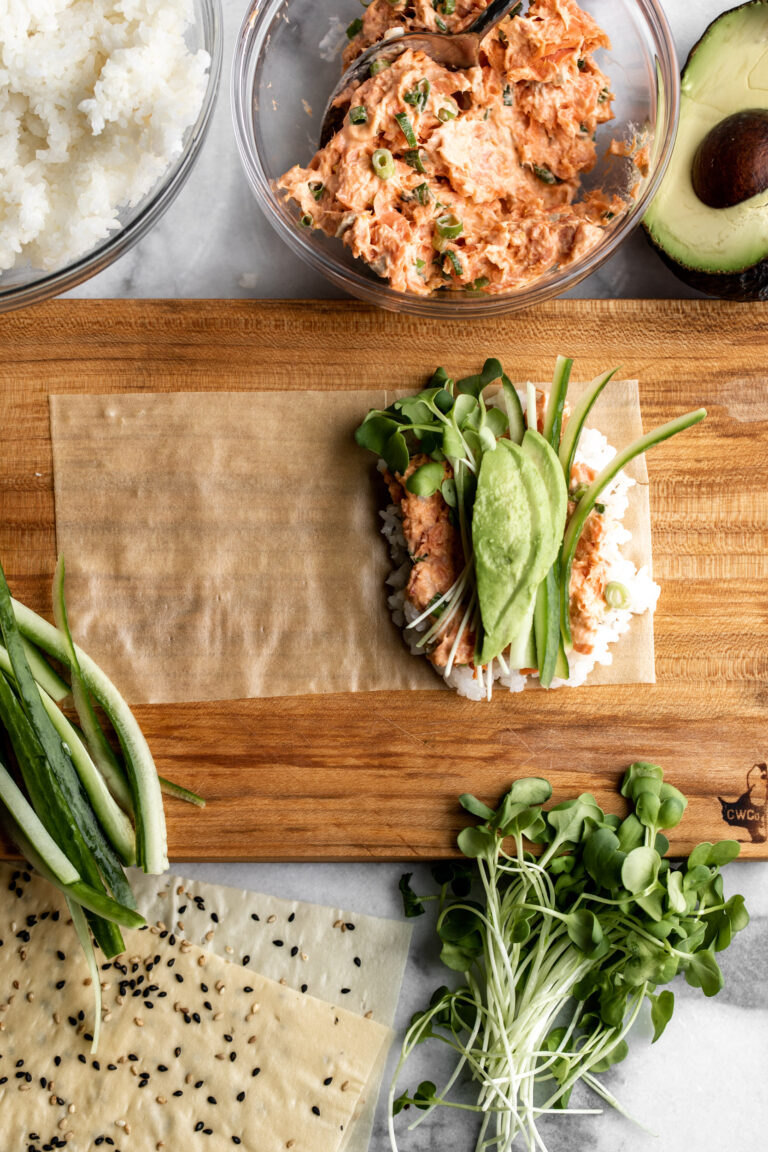 Baked Spicy Salmon Hand Rolls Cooking with Cocktail Rings