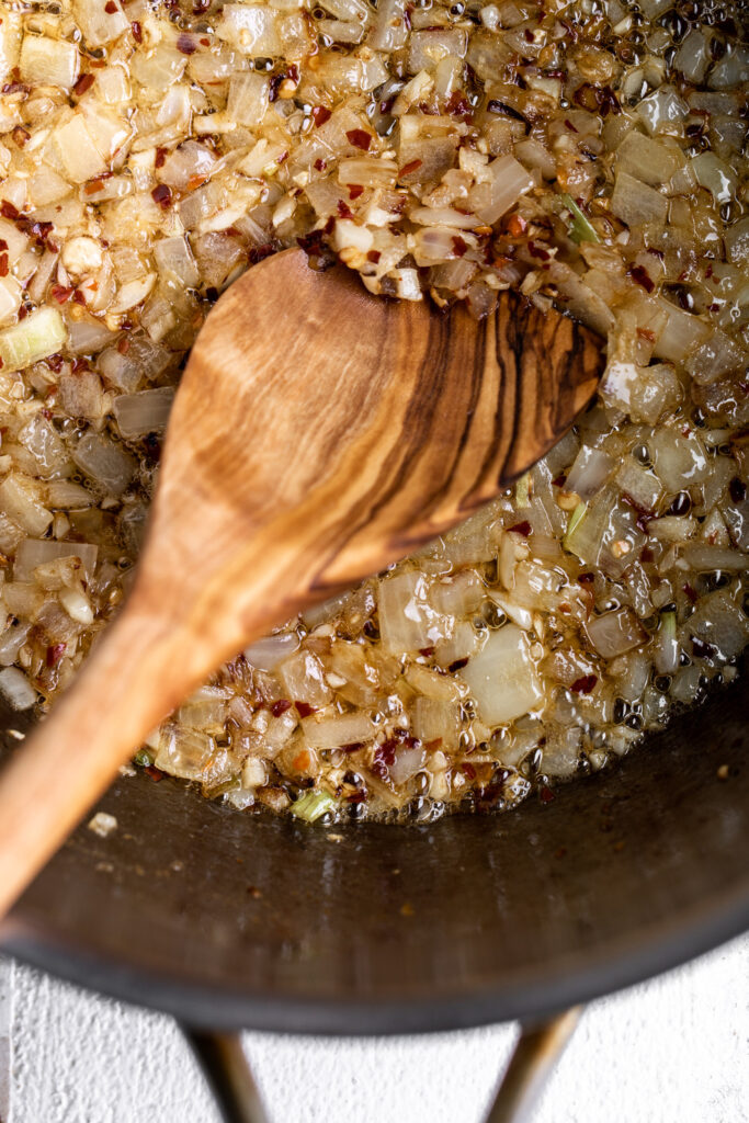 sautéed onion and garlic in bacon fat