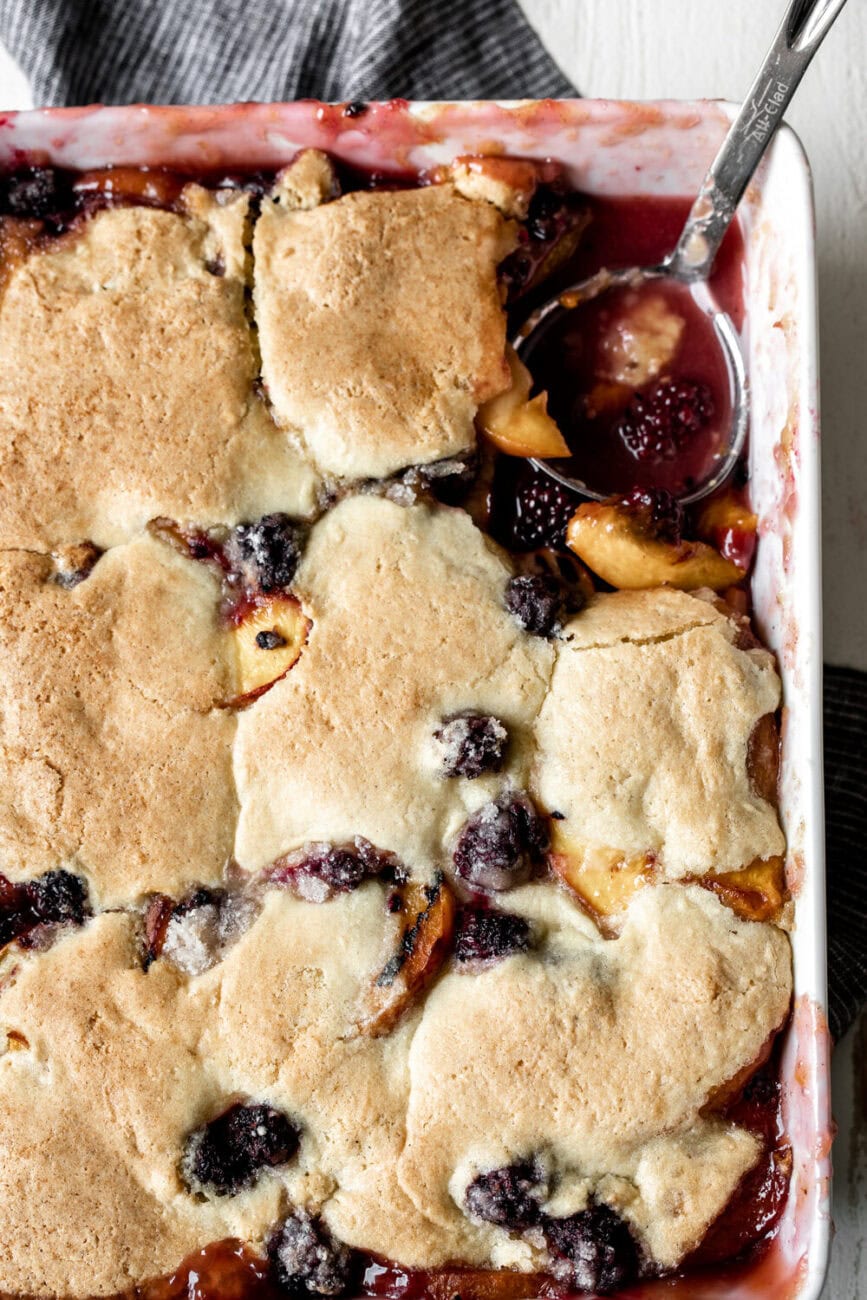 Grilled Peach and Blackberry Cobbler Fourth of July Menu Ideas.