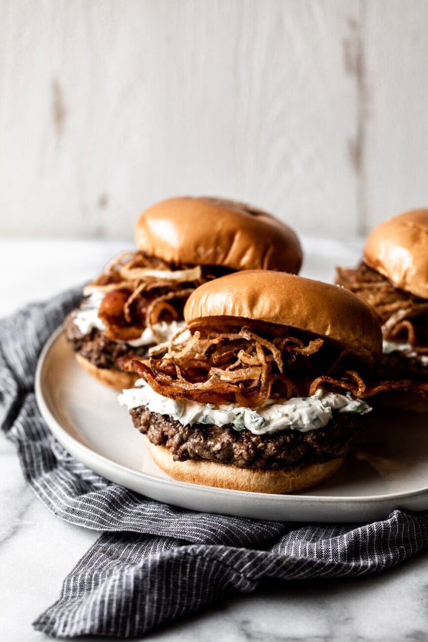 Jalapeno Burger Recipe with crispy shallots.