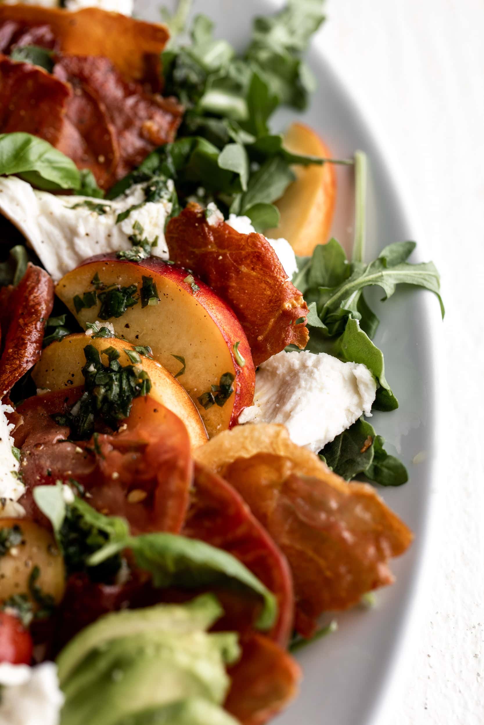 Peach and Tomato Mozzarella Salad with Crispy Prosciutto Cooking with Cocktail Rings