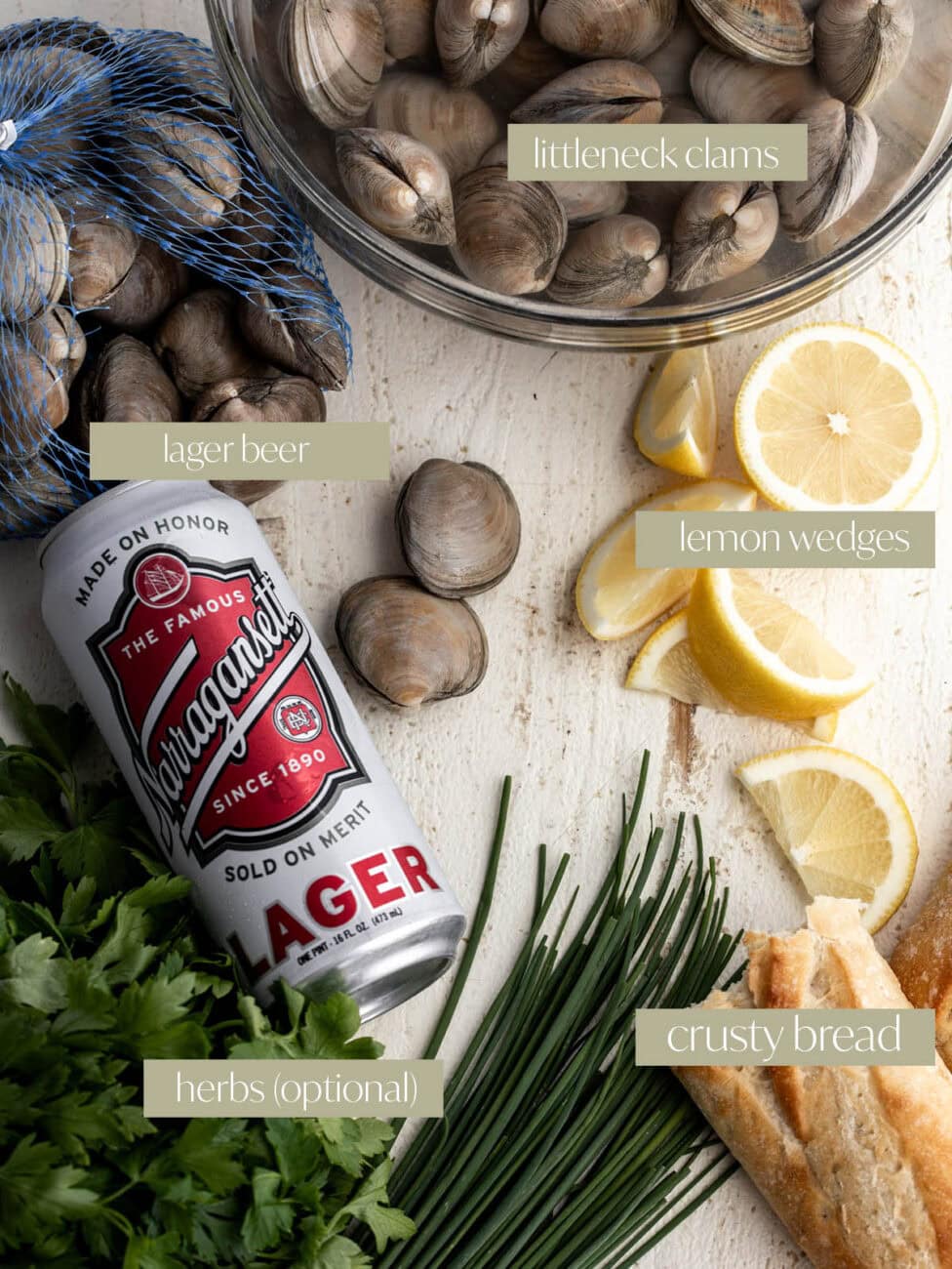 beer steamed clams labeled ingredients.