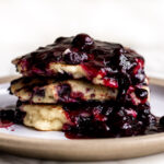 blueberry pancake stack with blueberry ginger compote