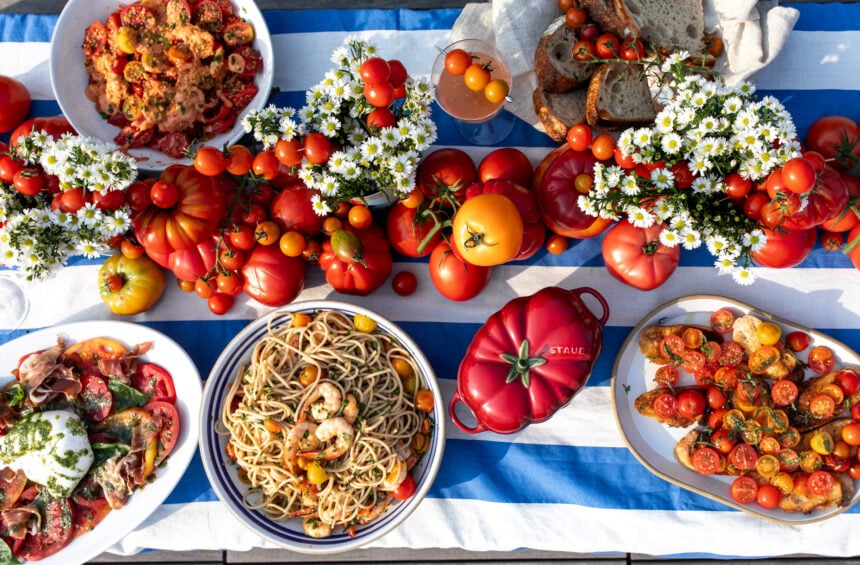 summer tomato party with heirloom tomato centerpieces.