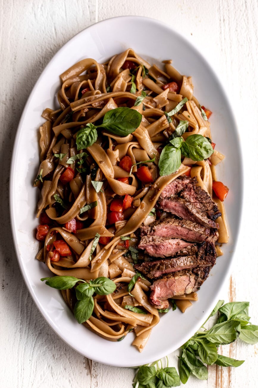Pad Kee Mao Recipe served with steak.