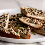 fried Chinese takeout classic shrimp toasts on bread with sesame seeds