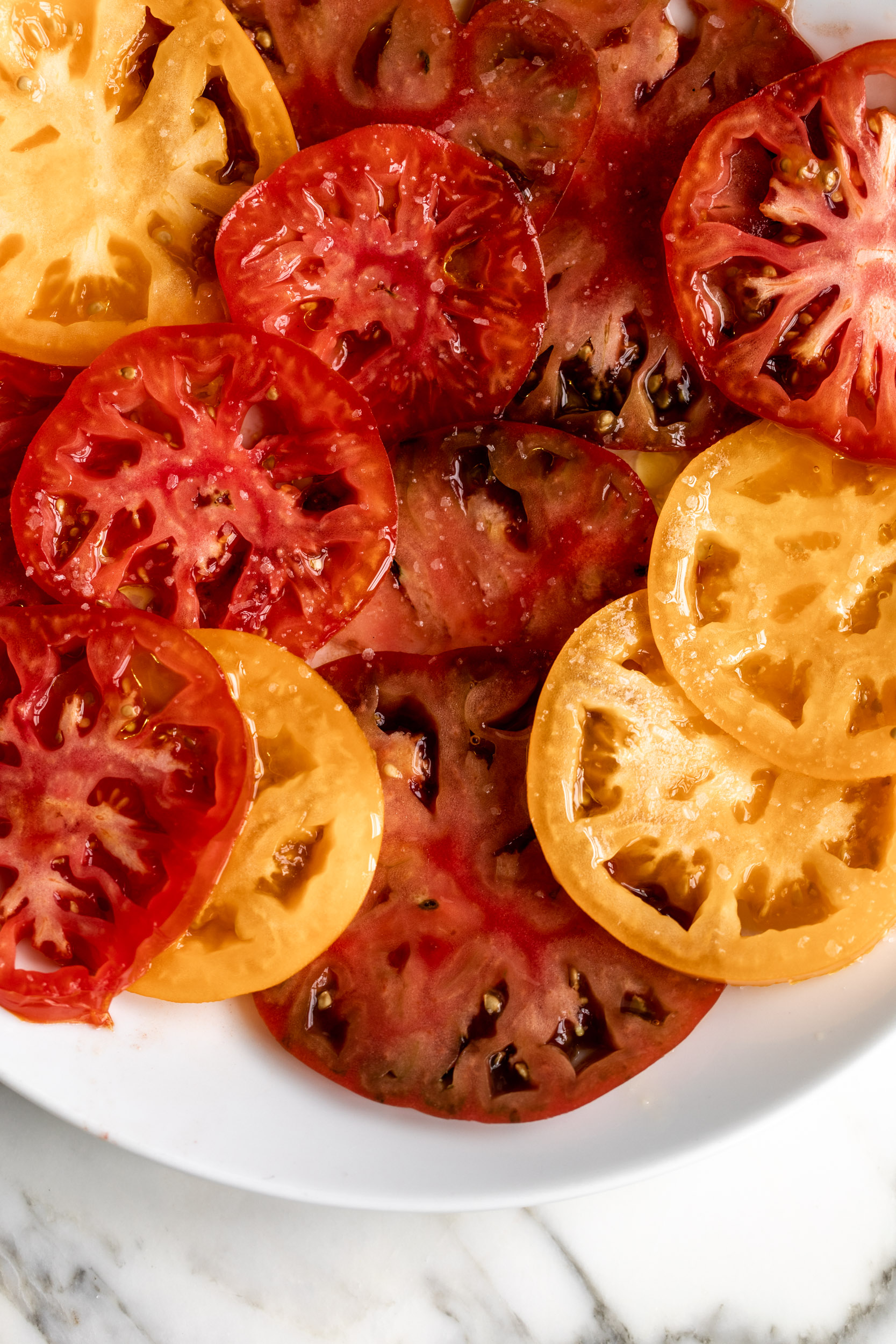 marinated slices heirloom tomatoes.