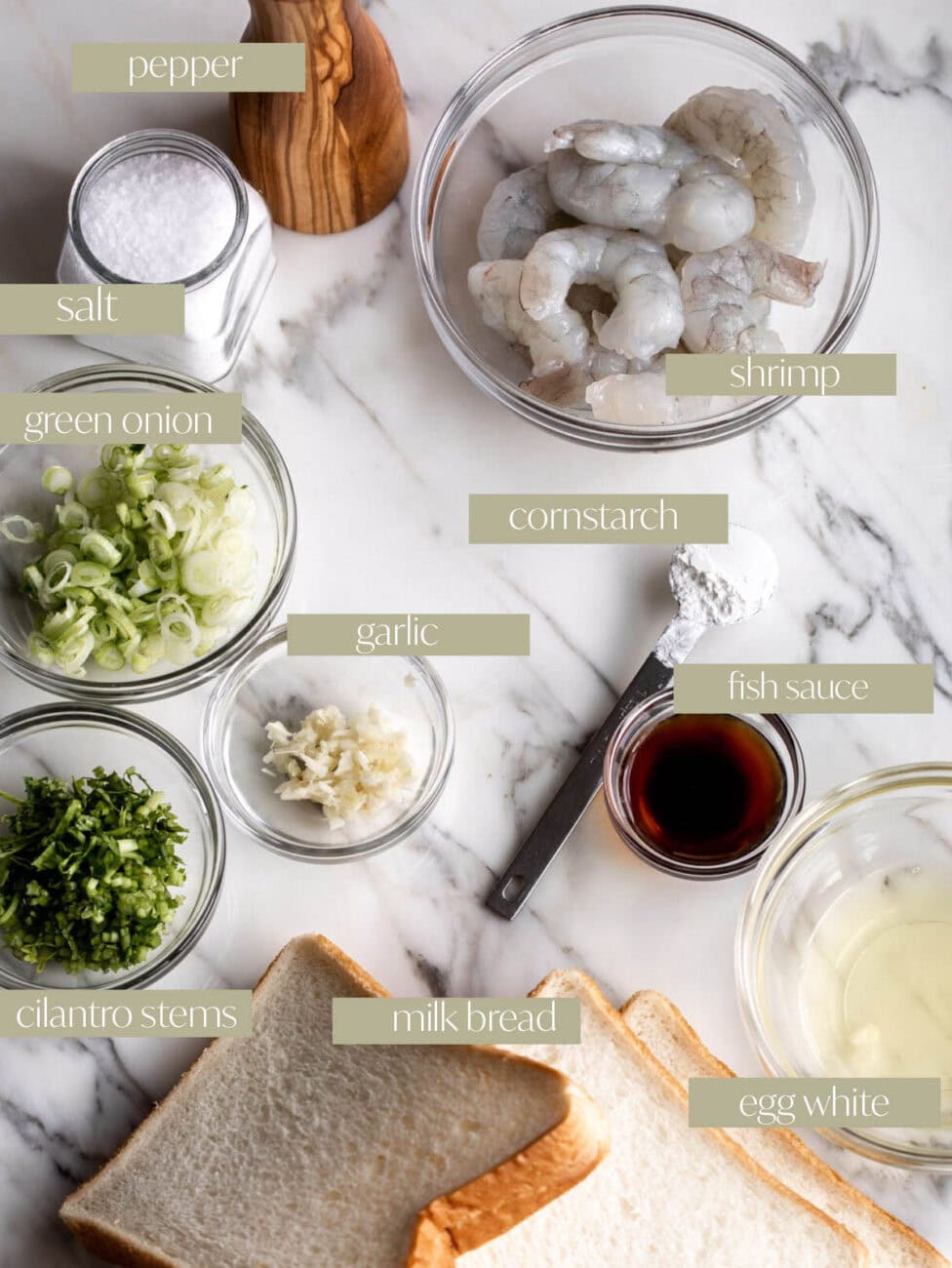 Shrimp Toast Ingredients labeled.