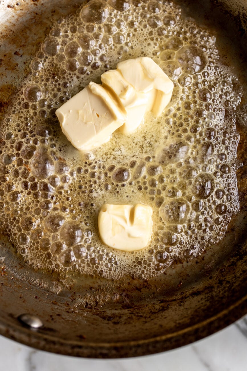 Browning butter on pan.