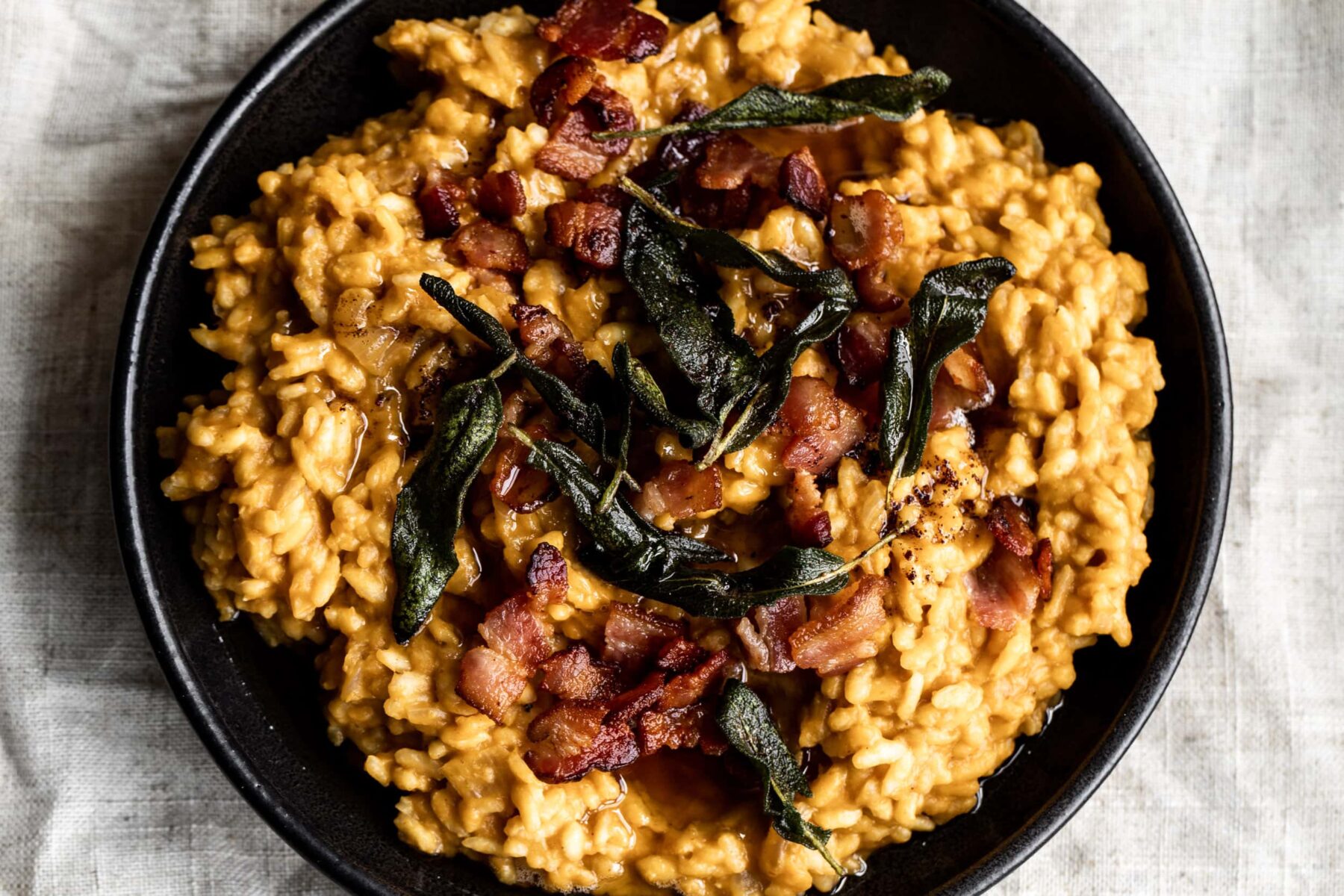 Pumpkin Risotto with Brown Butter and Bacon Recipe.