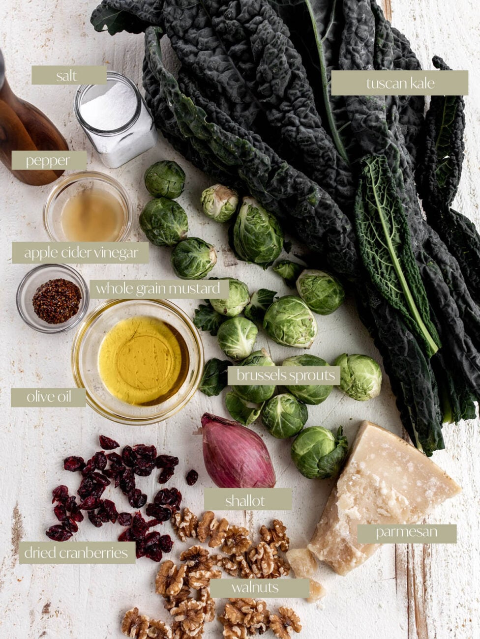 shaved brussels sprouts salad labeled ingredient photo.