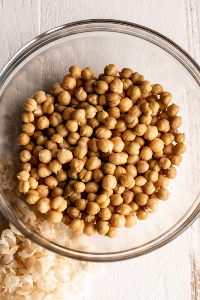 bowl of chickpeas with skins removed