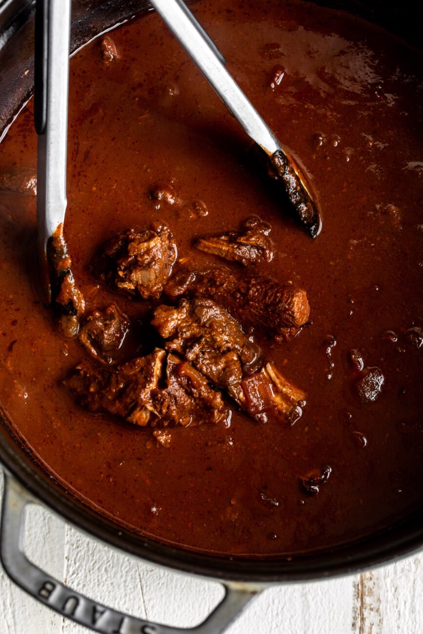 braised birria de res beef meat.