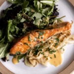 Crispy Salmon with Beurre Blanc and Sautéed Fennel.