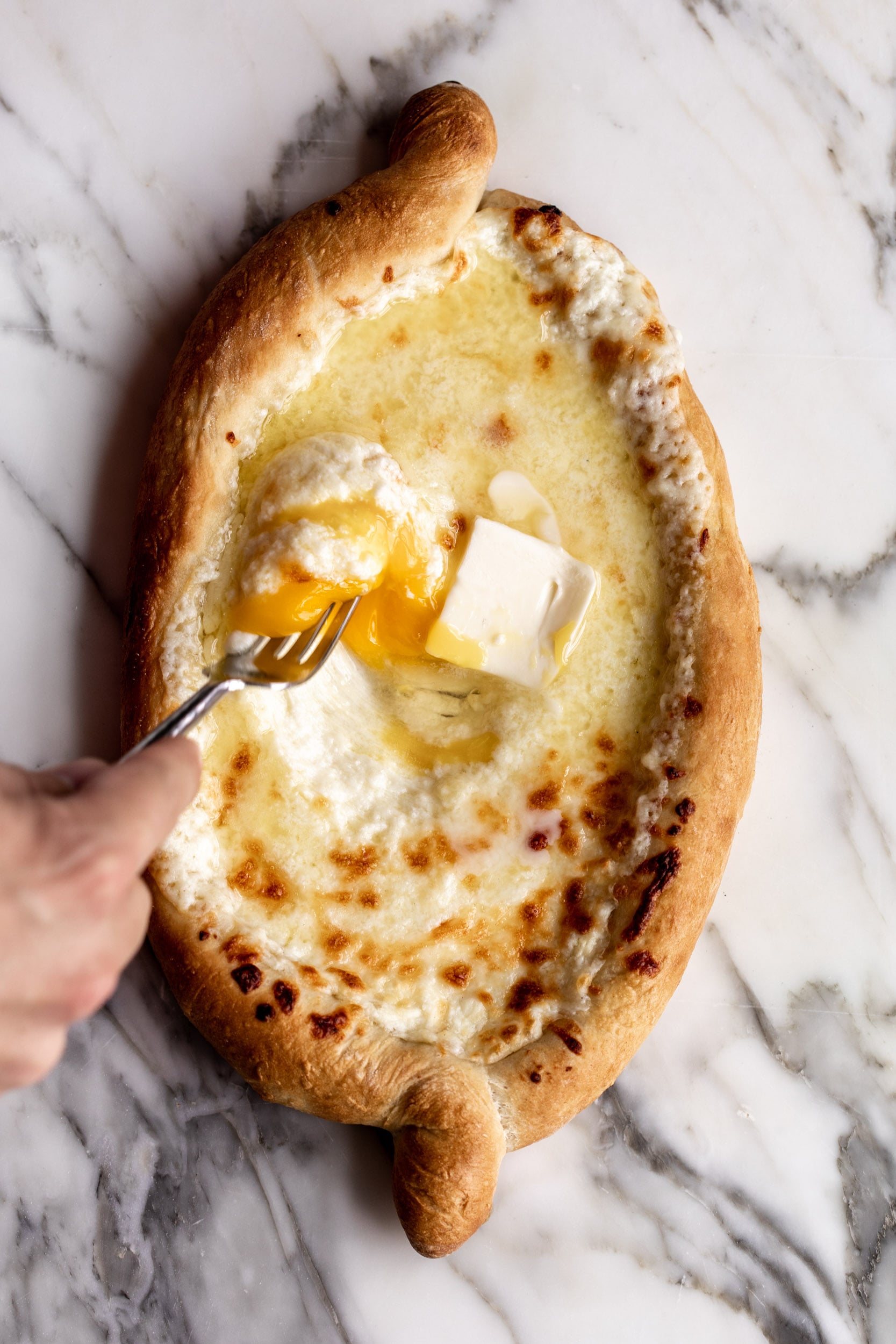 Georgian Cheese Bread Boat Filling serving.