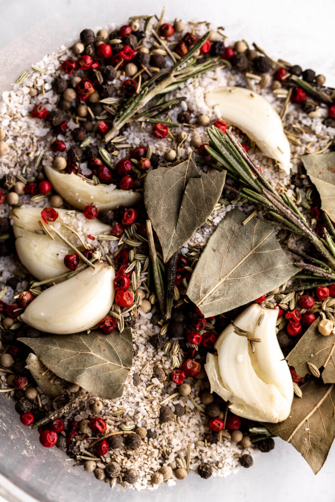 homemade herb brine for turkey with peppercorns and spices